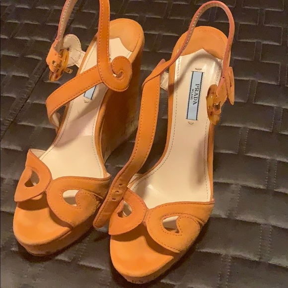 Prada orange suede platform sandals. - Picture 2 of 7